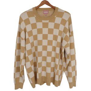 Show Me Your MuMu Sweater Beige Check Knit Pullover Crew Neck Women's Size Small